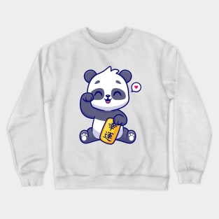 Cute Lucky Panda Holding Gold Coin Cartoon Crewneck Sweatshirt